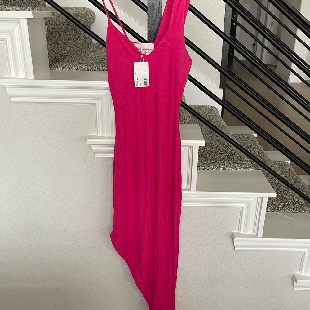 Redefining Essentials Vibrant Pink Spandex Asymmetrical Dress